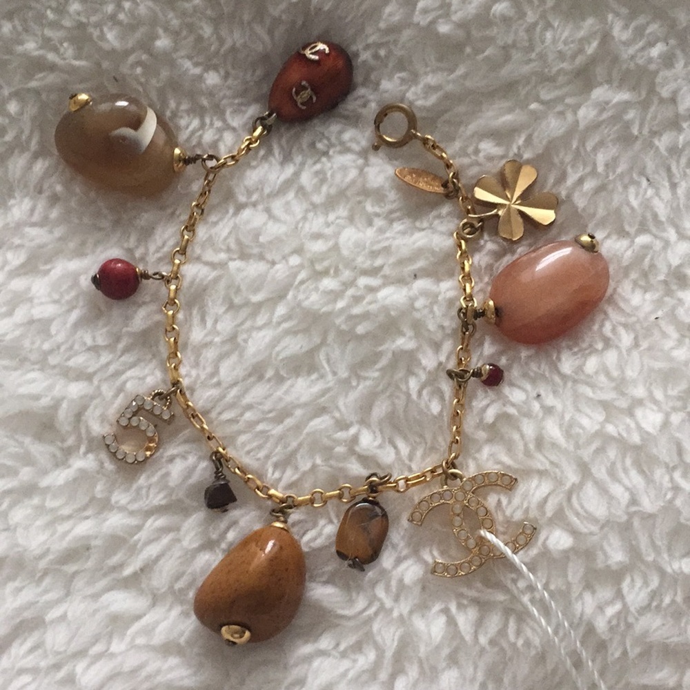 Chanel CC, No 5, Clover Leaf, Stone Charm Bracelet